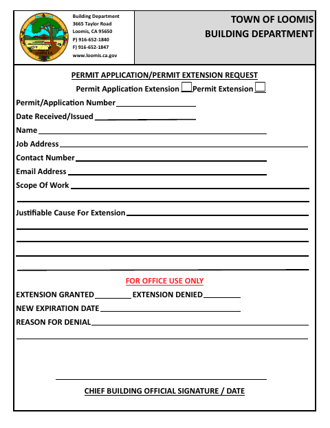 First page of the Permit Application/Permit Extension Request