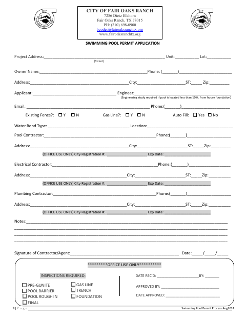 First page of the Swimming Pool Permit Application