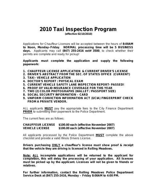 First page of the Chauffeur's License Application