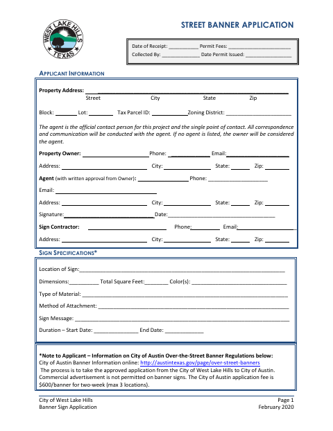 First page of the Banner Sign Application