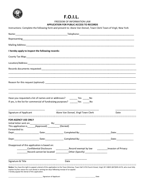 First page of the Application for Public Access to Records
