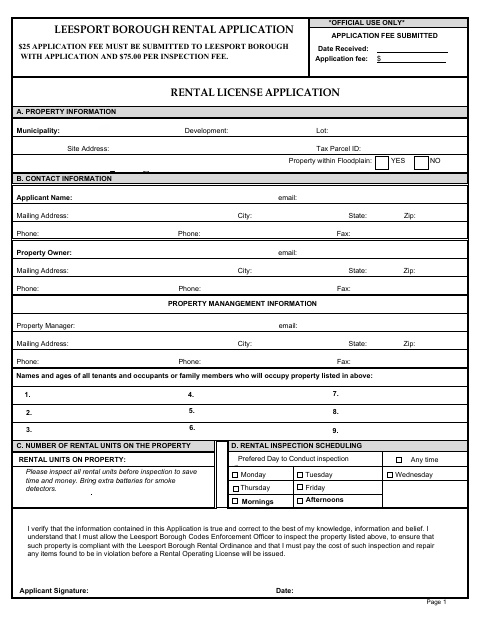 First page of the Rental License Application