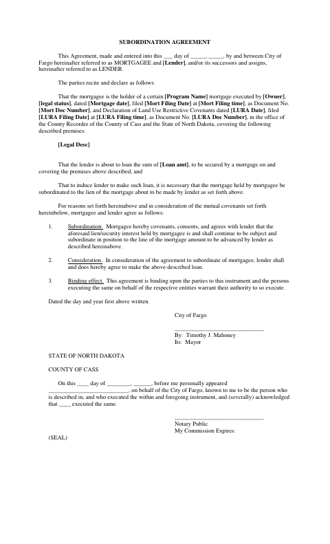 First page of the Subordination Agreement