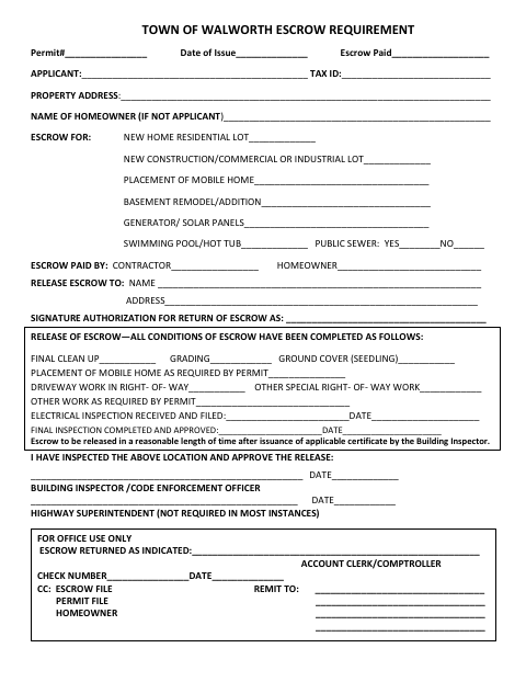 First page of the Escrow Requirement