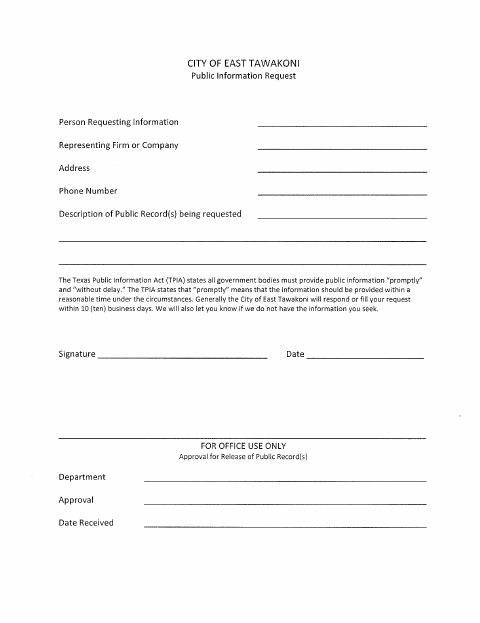 First page of the Public Information Request