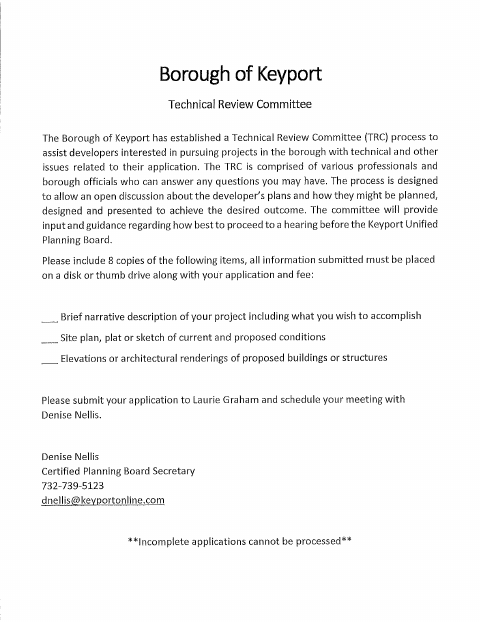 First page of the Technical Review Committee Application