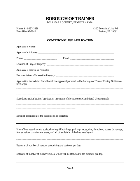 First page of the Conditional Use Application