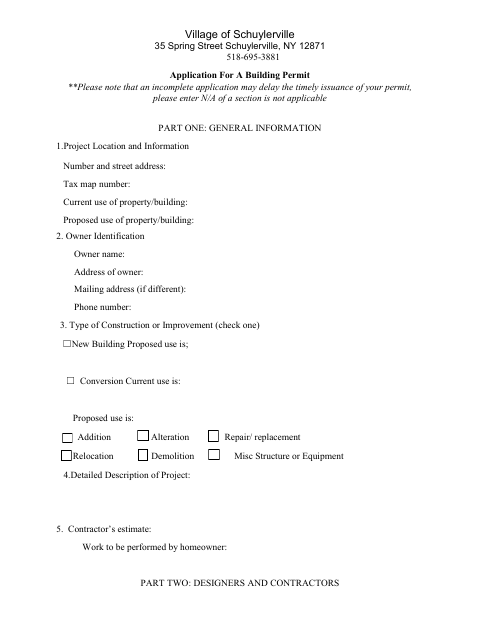 First page of the Application for a Building Permit