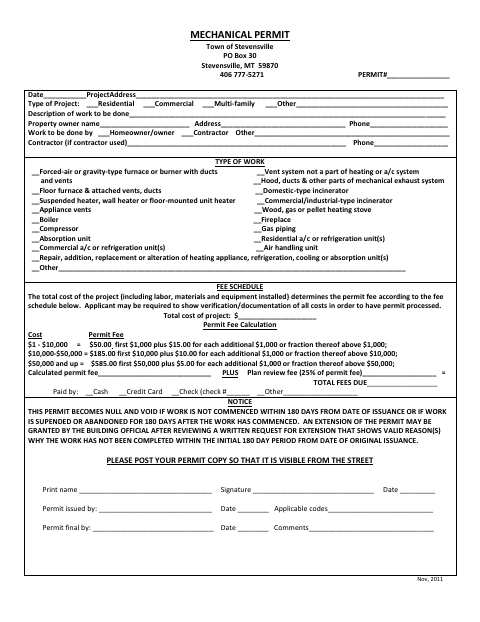 First page of the Mechanical Permit