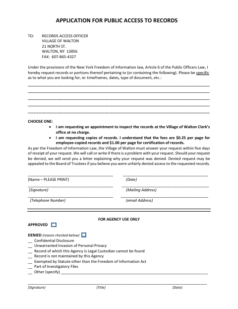 First page of the Application for Public Access to Records