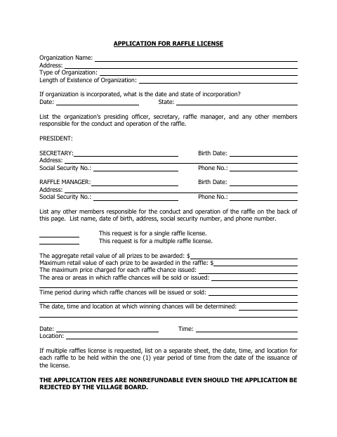 First page of the Application for Raffle License