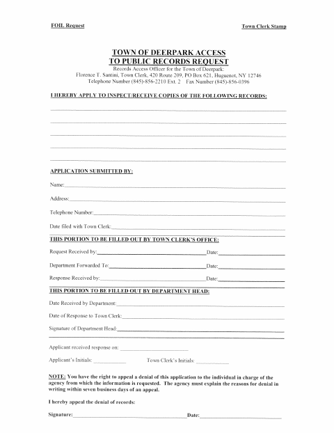 First page of the Public Records Access Request