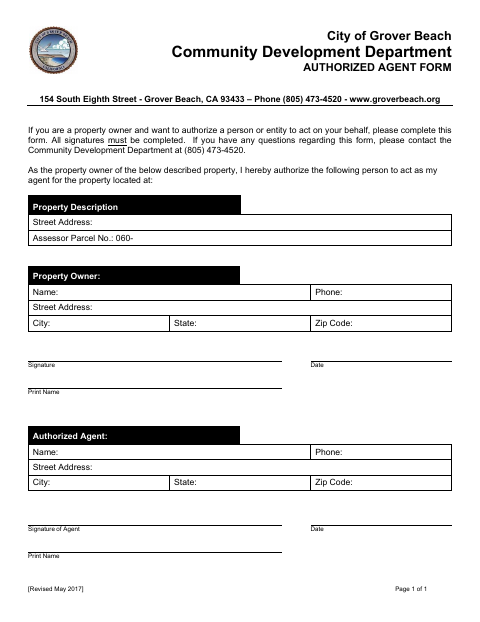 First page of the Authorized Agent Form