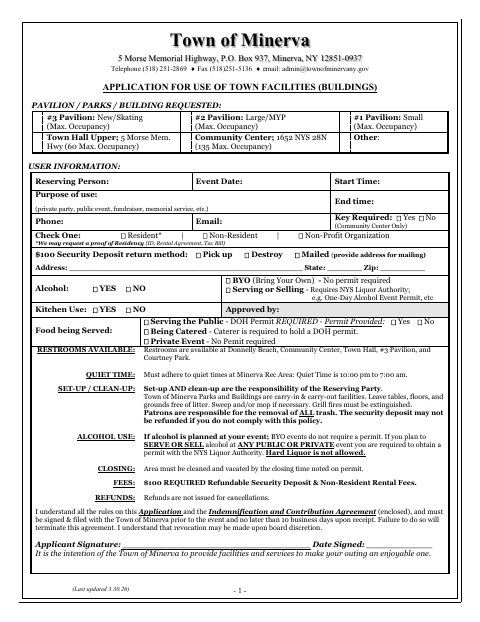 First page of the Application for Use of Town Facilities (Buildings)