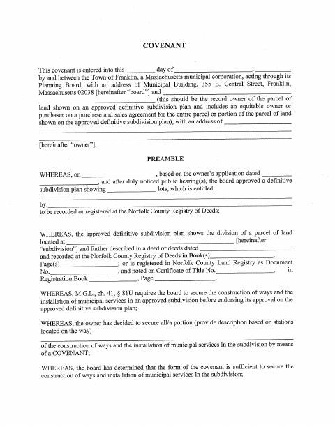 First page of the Public Road Covenant