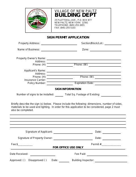 First page of the Sign Permit Application