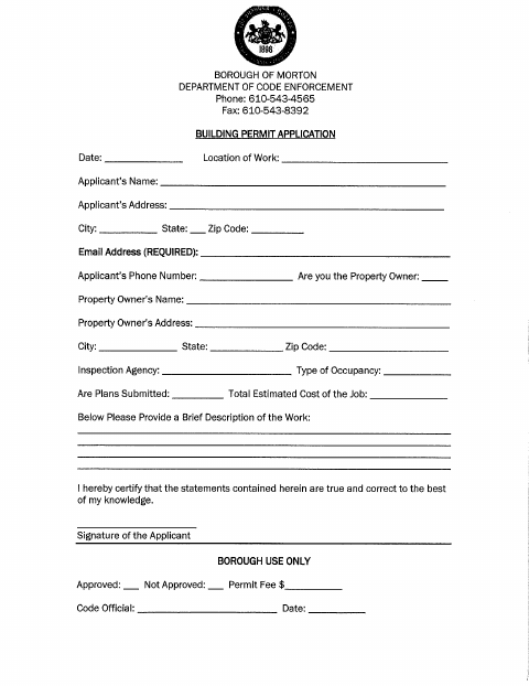 First page of the Building Permit Application