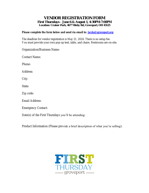 First page of the Vendor Registration Form
