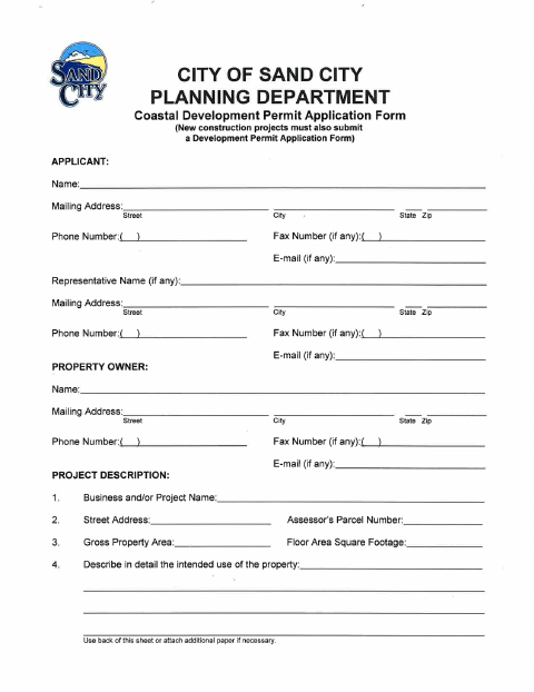 First page of the Coastal Development Permit Application