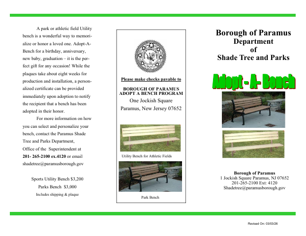 First page of the Adopt-A-Bench Donation Form