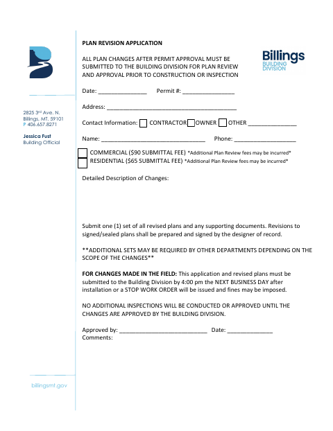 First page of the Plan Revision Application