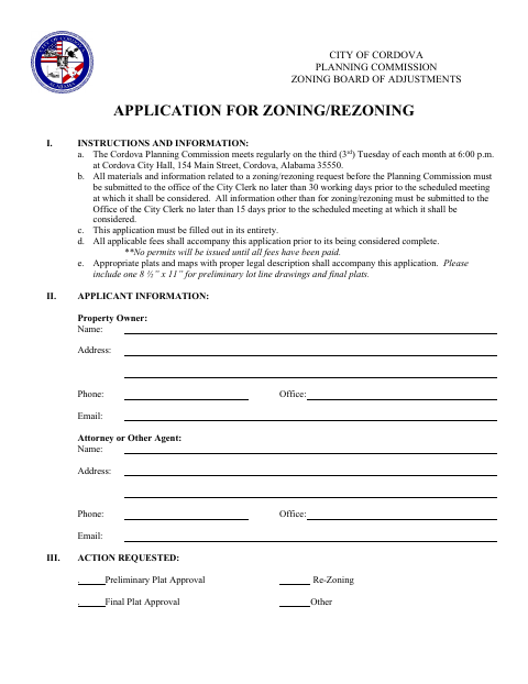 First page of the Zoning or Rezoning Application