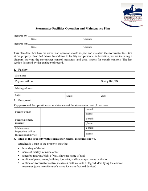 First page of the Stormwater Facilities Long-Term Maintenance Plan and Agreement