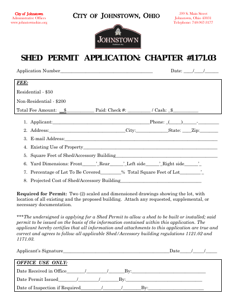 First page of the Shed Permit Application