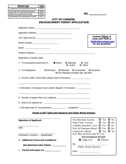 First page of the Encroachment Permit Application