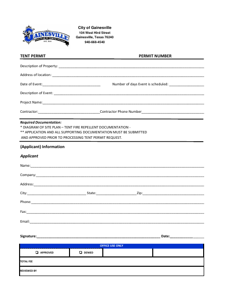 First page of the Tent Permit Application