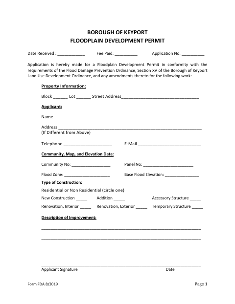 First page of the Floodplain Development Permit