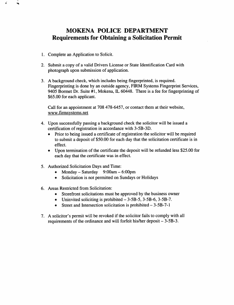 First page of the Solicitation Permit Application
