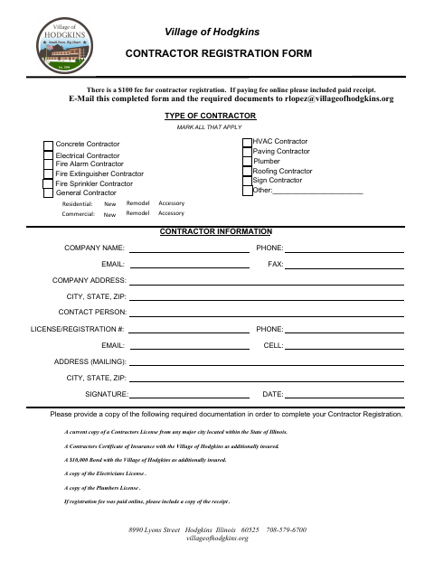 First page of the Contractor Registration Form