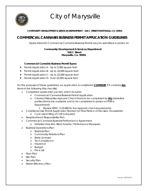 First page of the Commercial Cannabis Business Permit Application