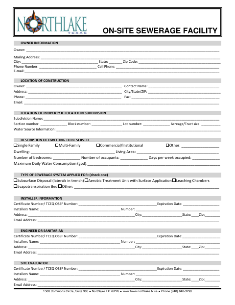 First page of the On-Site Sewerage Facility Application