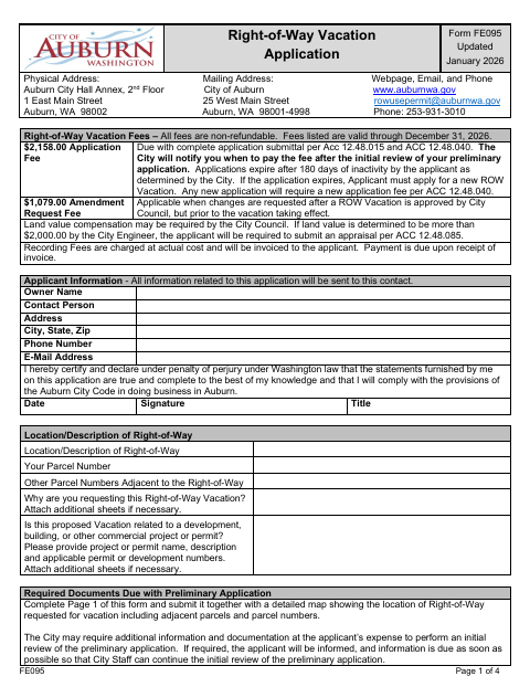 First page of the Right-of-Way Vacation Application