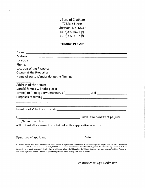 First page of the Filming Permit Application