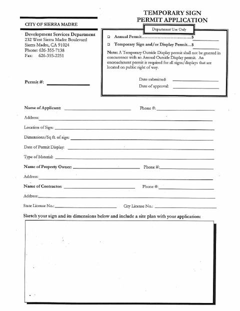 First page of the Temporary Sign Permit Application