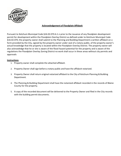 First page of the Floodplain Overlay District Affidavit