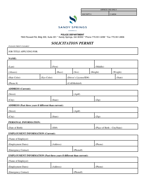 First page of the Solicitation Permit