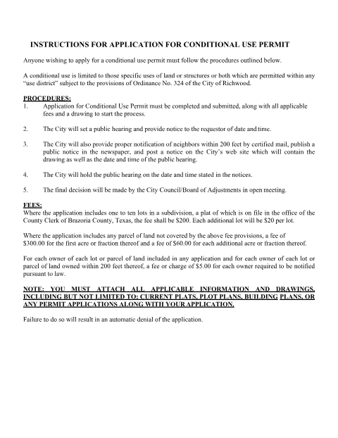 First page of the Application for Conditional Use Permit