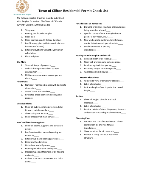 First page of the Residential Permit Checklist