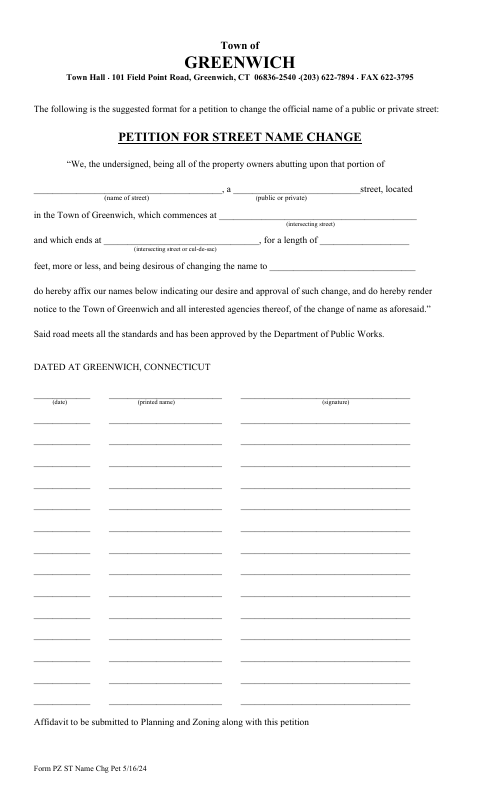 First page of the Street Name Change Petition