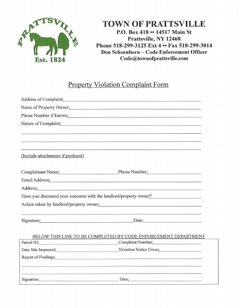 First page of the Property Violation Complaint Form