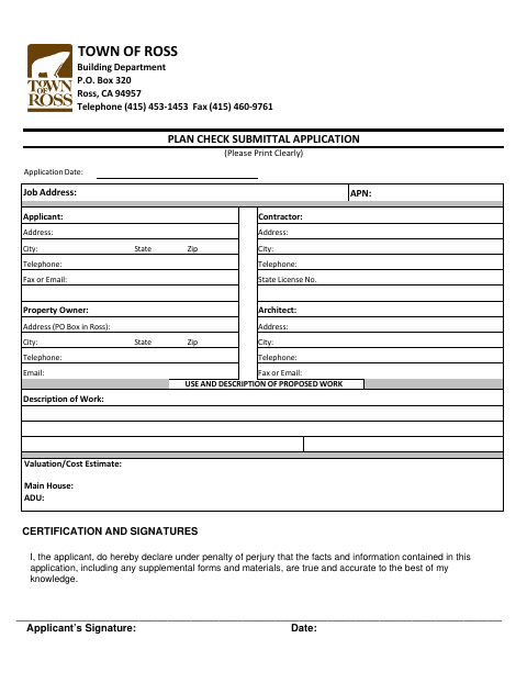 First page of the Plan Check Submittal Application