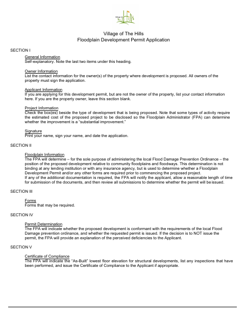 First page of the Floodplain Development Permit Application