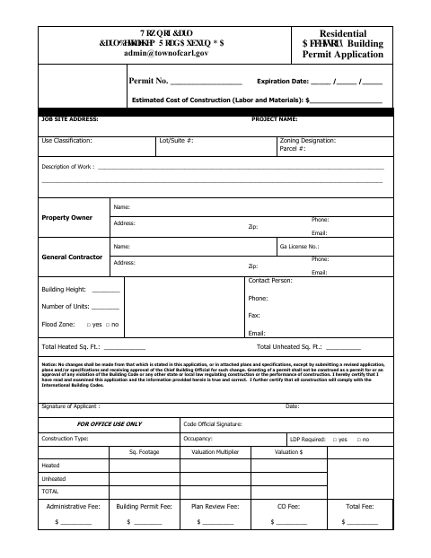 First page of the Residential Accessory Building Permit Application