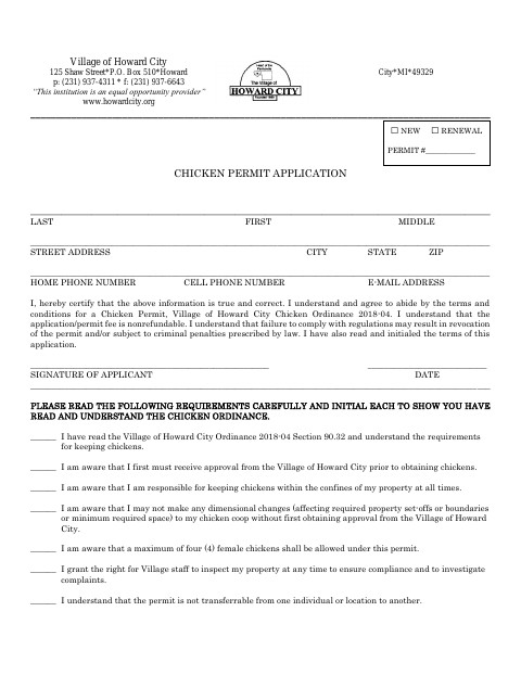 First page of the Chicken Permit Application
