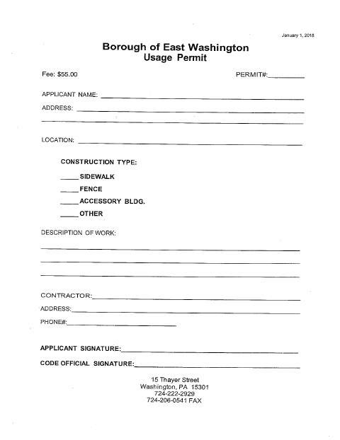 First page of the Usage Permit