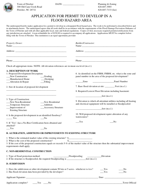 First page of the Application for Permit to Develop in a Flood Hazard Area